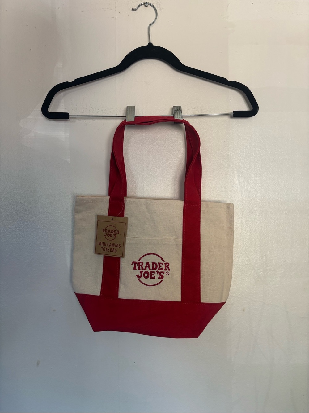 NWT Trader Joe’s Red & Cream Mini Canvas Tote Bag